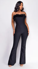 Xoey Feather Detail Bandage Jumpsuit in Black side profile view on model