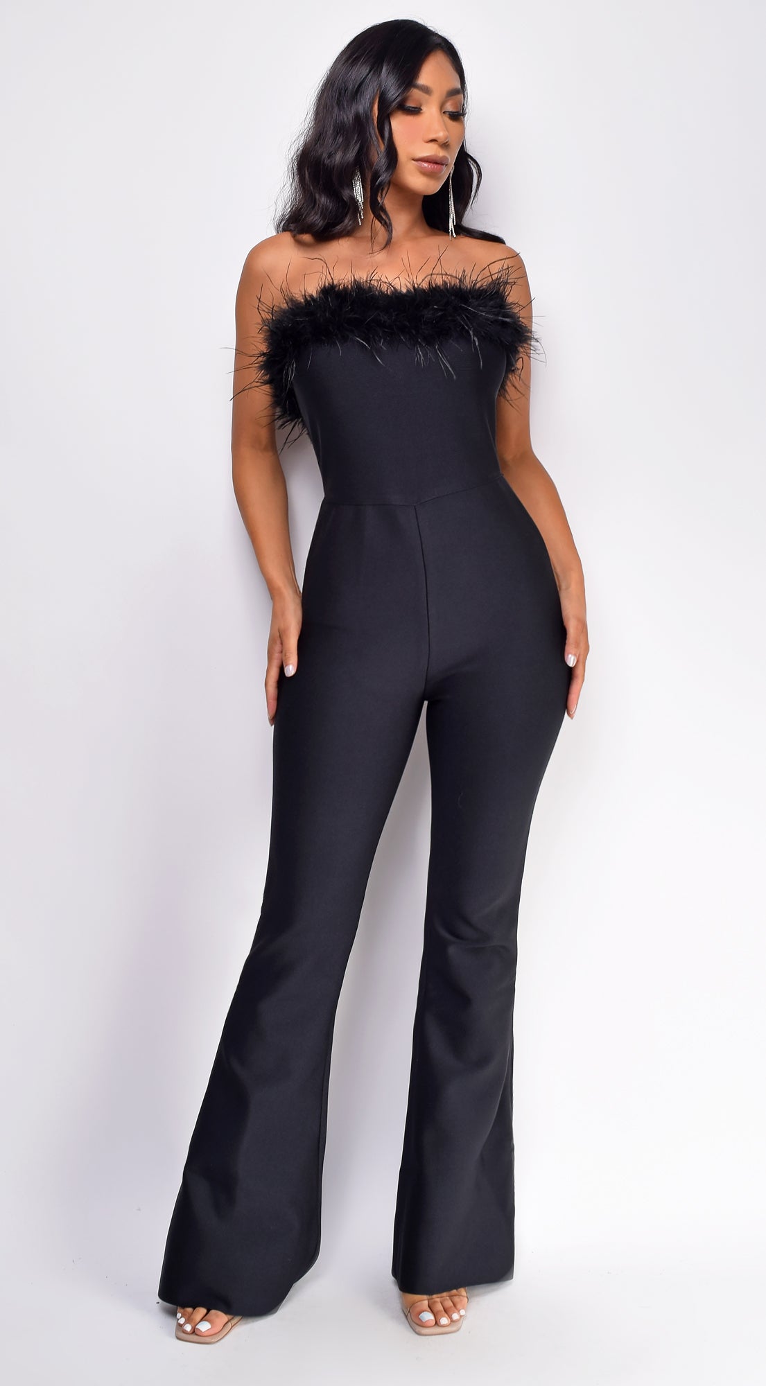 Xoey Black Feather Detail Bandage Jumpsuit