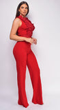Venetia Red Crochet Lace Wide Leg Jumpsuit