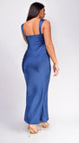 Dilara Navy Blue Satin Embroidered Maxi Dress