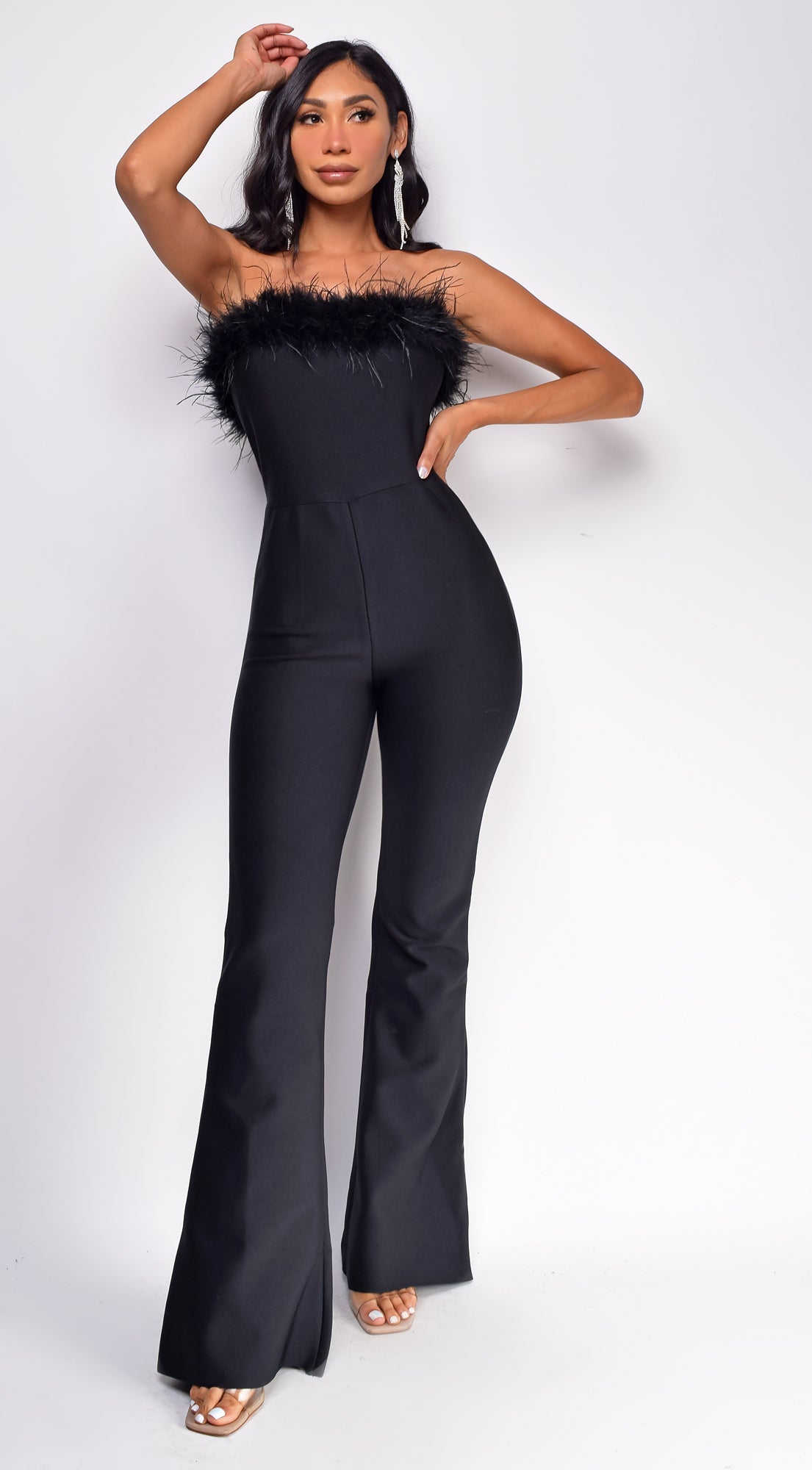 Xoey Black Feather Detail Bandage Jumpsuit