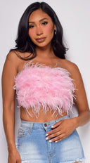 Stacie Pink Feather Tube Top full length front view on model