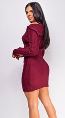 Vanetta Wine Red Cable Knit Sweater Mini Dress