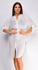 Katie White Button Down Shirt Cover Up hemline and silhouette detail
