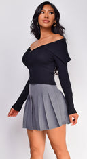Presley Pleated Skirt in Gray hemline and silhouette detail