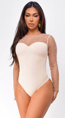 Reema Pearl Mesh Bodysuit - Beige