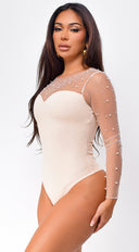 Reema Pearl Mesh Bodysuit - Beige