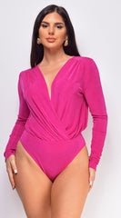 Xylia Slinky Surplice Long Sleeve Bodysuit - Pink