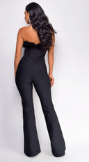 Xoey Feather Detail Bandage Jumpsuit in Black back view on model
