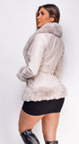 Ekaterina Cream Beige PU Leather Belted Coat