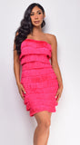 Nouvel Pink Layered Fringe Mini Dress