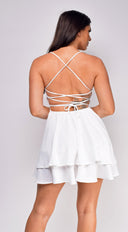 Alani White Mini Dress side profile view on model
