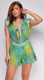 Zelmira Green Rhinestone Belted Romper