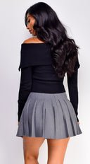 Presley Pleated Skirt in Gray styled look from behind