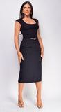 Aglaia Black Front Pocket Midi Skirt
