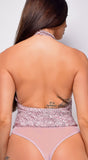 Catalda Pink Sequin Halter Open back Bodysuit