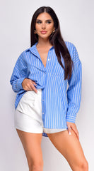 Briar Chambray Striped Button Down Shirt - Blue