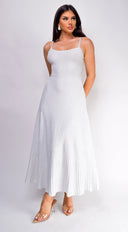 Janece Shimmer Knit Midi Dress in Silver styled look from behind