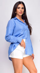 Briar Chambray Striped Button Down Shirt - Blue