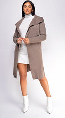 Galina Brown Light Weight Belted Cardigan Coat back view on model