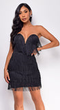 Lorien Black Layered Fringe Mini Dress