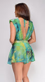 Zelmira Green Rhinestone Belted Romper