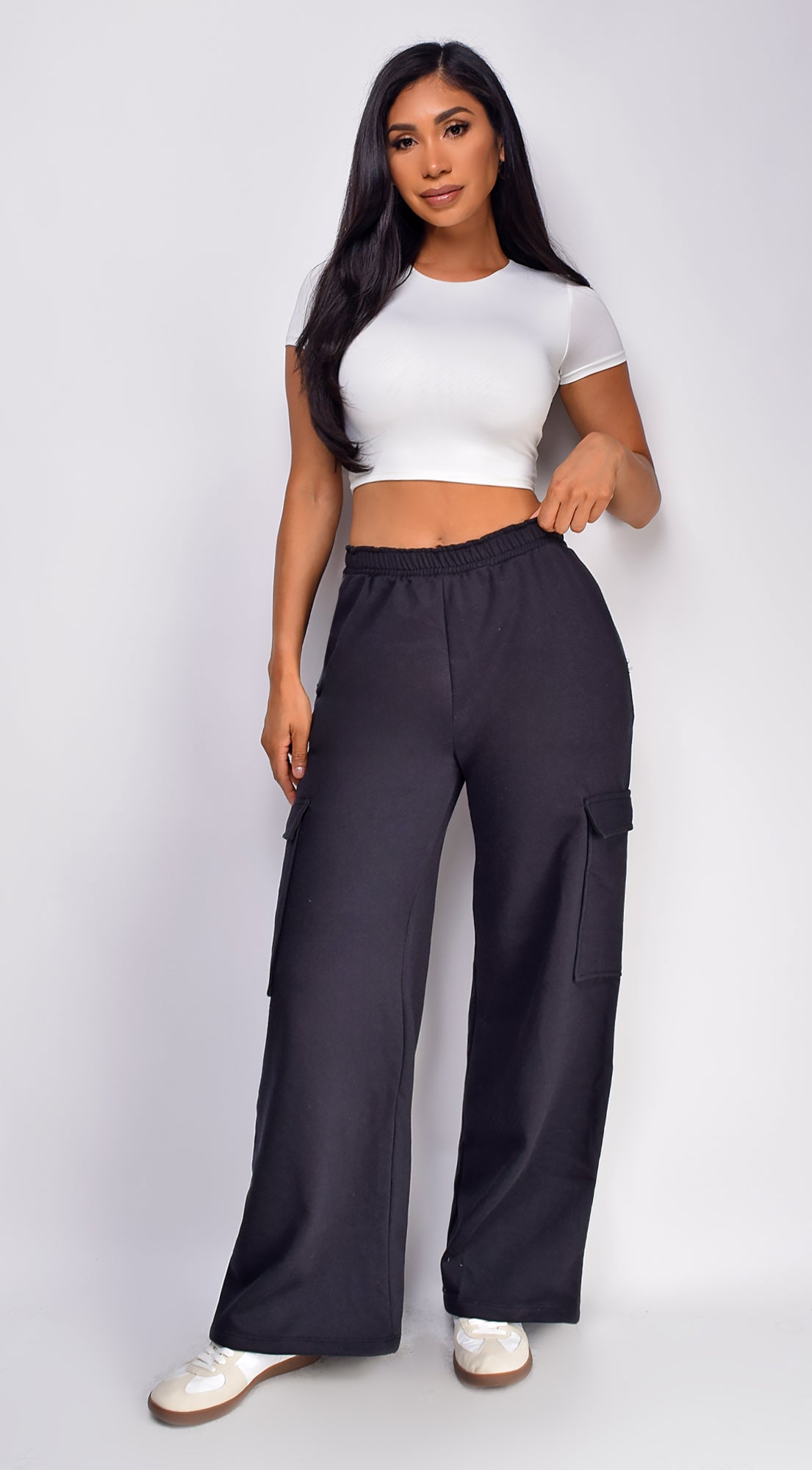 Everyday Cargo Wide Leg Joggers - Black