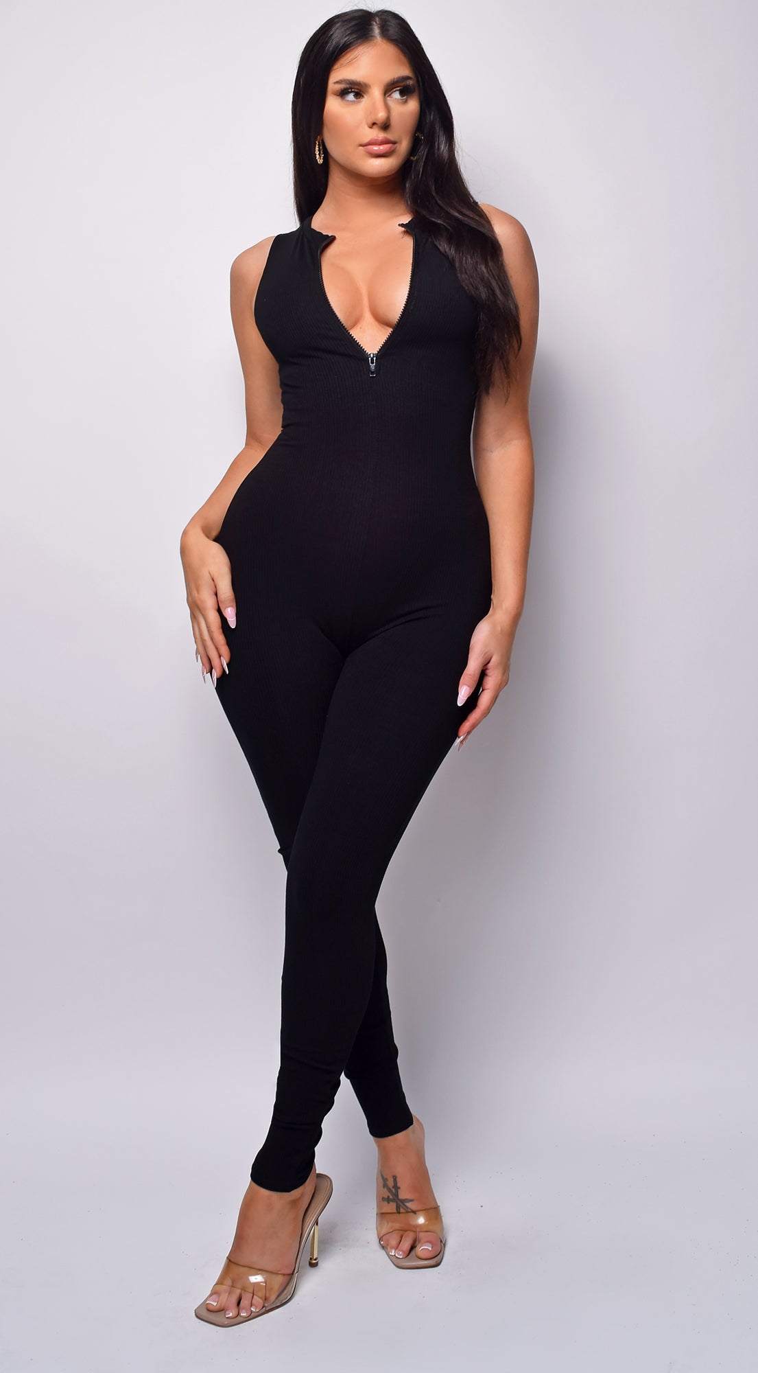 Kit Black Snatched Zipper Sleeveless Jumpsuit