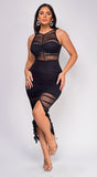 Jude Black Ruched Mesh Midi Dress