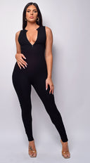 Kit Black Snatched Zipper Sleeveless Jumpsuit
