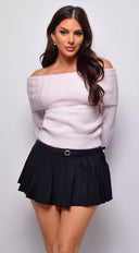 Erin Off Shoulder Sweater Top in Pink back view on model