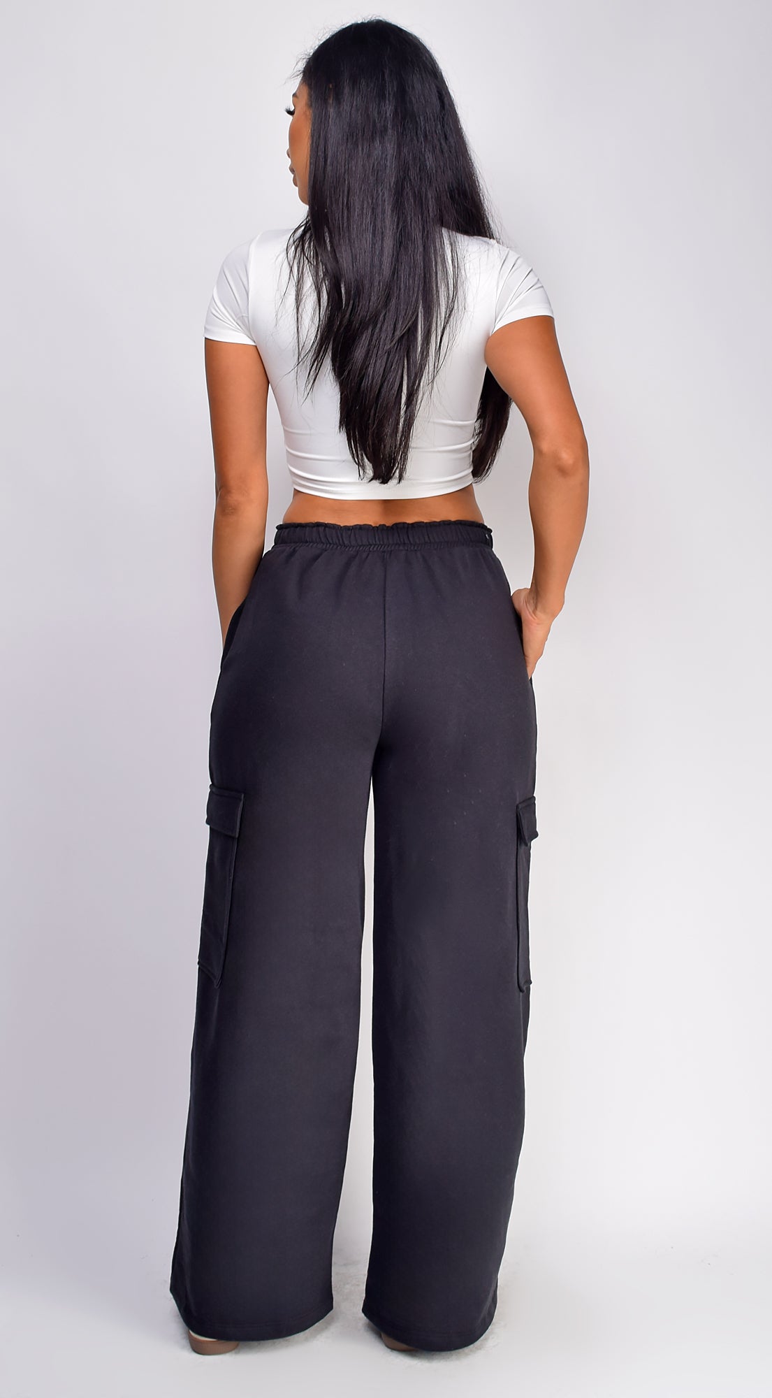 Everyday Cargo Wide Leg Joggers - Black