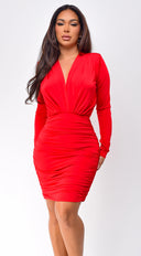 Kuria Long Sleeve Ruched Mini Dress - Red