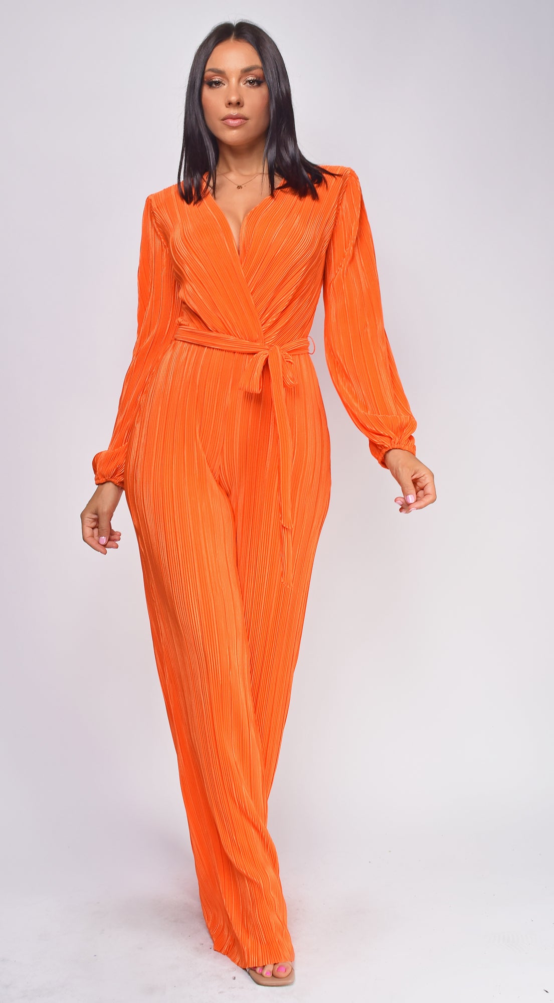 orange dress jumpsuit Juna Surplice - front pleats A Line V Neck Pirate Wedding Dress Material:97%Polyester+3%Elastane