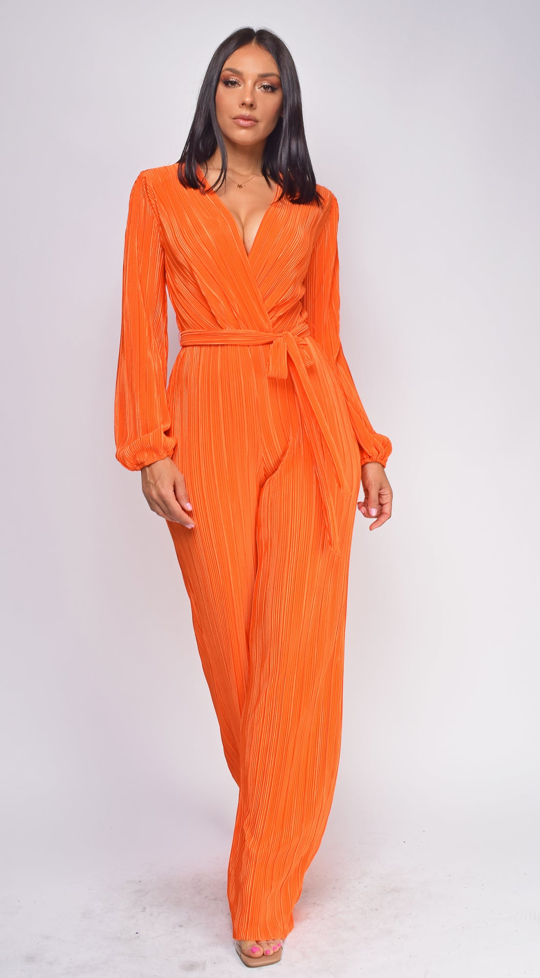 Juna Orange Surplice Jumpsuit