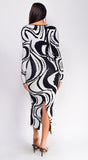 Maeva Black White Swirl Sweater Midi Dress