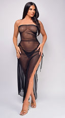 June Black Mesh Cover Up Maxi Dress full length front view on model