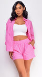 Lani Pink White Striped Two Piece Shirt Set