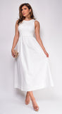 Reign White Mixed Media Midi Dress