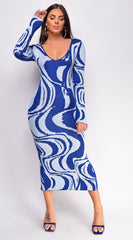 Maeva Blue Swirl Sweater Midi Dress