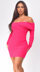 Edyta Off Shoulder Sweater Mini Dress in Pink styled outfit flat lay