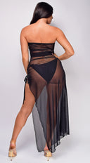June Black Mesh Cover Up Maxi Dress back view on model
