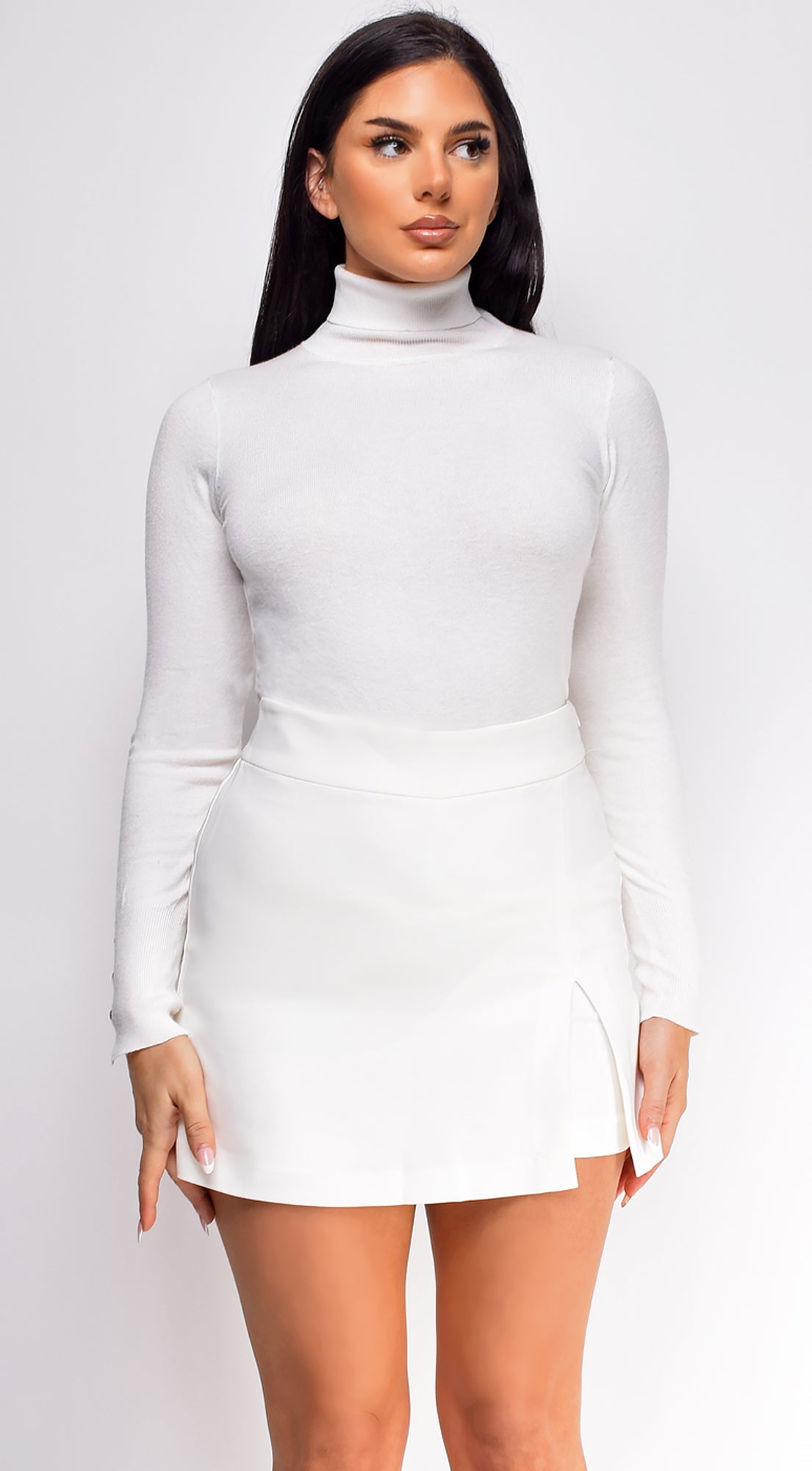 Gigi Ivory White High Neck Long Sleeve Top