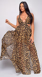 Ravenna Brown Leopard Print Double Slit Maxi Dress