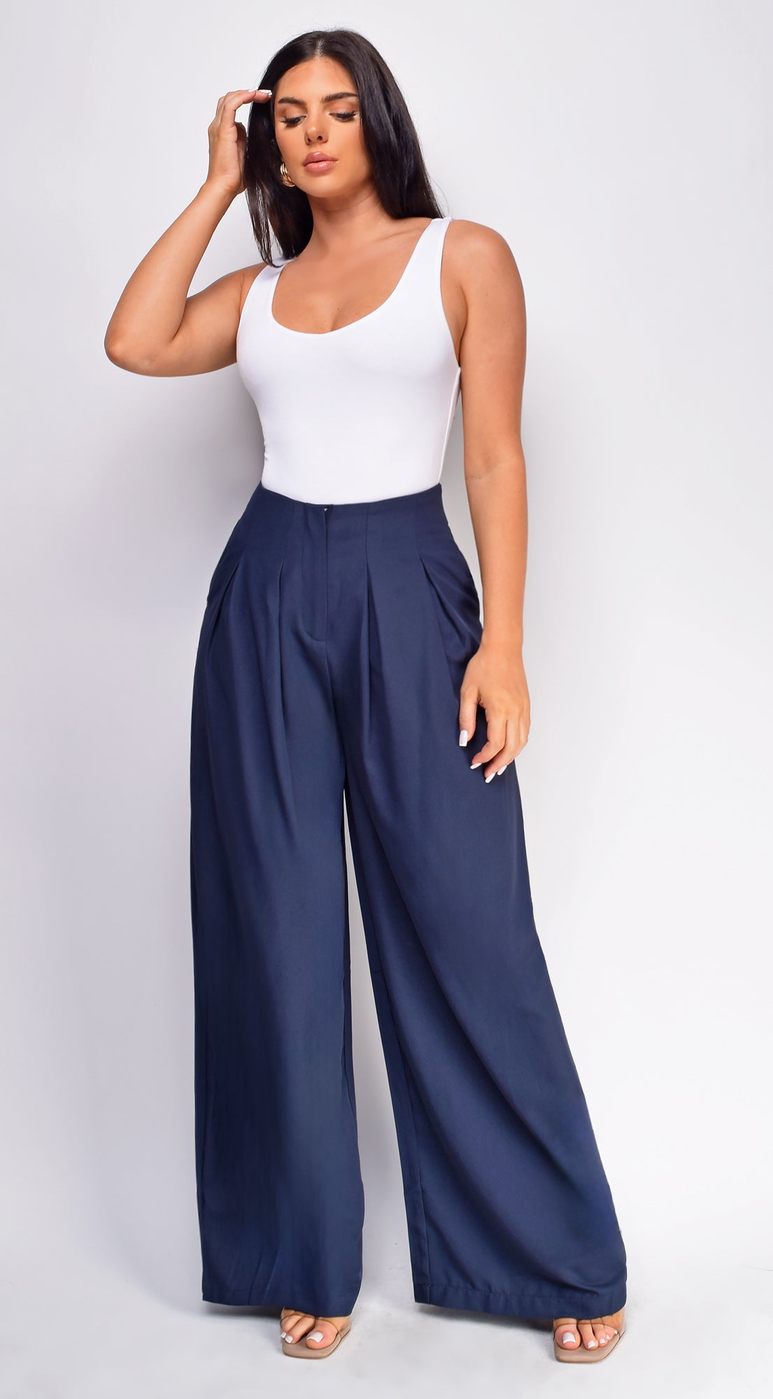 Suri Navy Blue Wide Pleated Wide Leg Pants