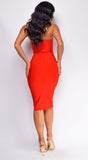 Star Red One Shoulder Bandage Midi Dress
