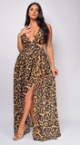 Ravenna Brown Leopard Print Double Slit Maxi Dress