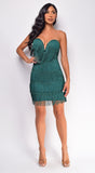 Lorien Green Layered Fringe Mini Dress