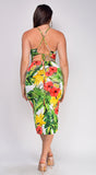 Lucerne Green Yellow Multi Color Floral Print Midi Dress