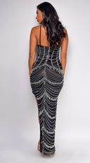black rhinestone dress long Self-Portrait Black Jersey Rhinestone Maxi Dress